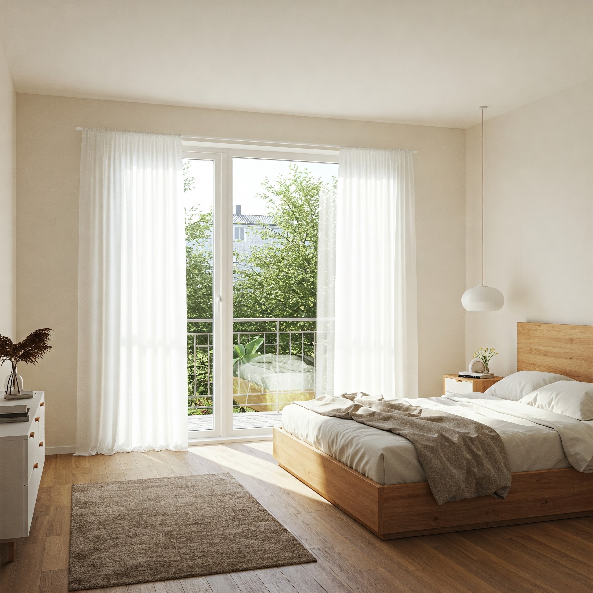 Bright Bedroom with Balcony